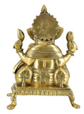 White Whale Lord Ganesha Resting on Royal Shofa Brass Statue Religious Strength God Sculpture Idol