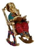Whitewhale Brass Ganesha Statue Ramayan Reading Turbaned Ganesh Sitting on Chair Sculpture