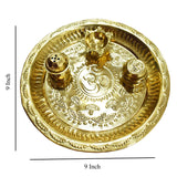 White Whale Gold Plated Brass Kuber Pooja Thali Set of 9 Pcs, Occasional Gift, Decorative Pooja Thali for Festival and Diwali Gift, Diwali Pooja Thali