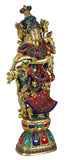 Whitewhale Brass Radha Statue Big Large Size, Big Large Size Brass Goddess Radha Idol with Stone Work, Indian Lady Sculpture - 29 Inches