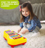 White Whale Kid's 2 in 1 Piano and Xylophone Educational Musical Instrument Plastci 8 Key Scales for Clear Tones with Music Cards Songbook ( Multicolor )