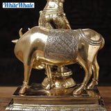 White Whale Lord Krishna With Cow Brass Statue Religious Strength God Sculpture Idol