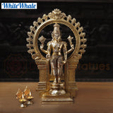 White Whale Brass Karunapara Lord Vishnu Blessing in YakshaMukha Frame with Shankhya Lamps - High Gold Finish