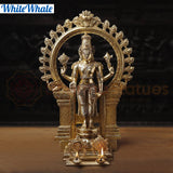 White Whale Brass Karunapara Lord Vishnu Blessing in YakshaMukha Frame with Shankhya Lamps - High Gold Finish