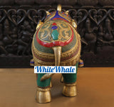 White Whale Brass Atiramaniya Devarha Gaja (Beautiful Divine Elephant) - Vehicle of Lord Indra - Semi-Precious Stones | Big Idol