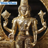 White Whale Brass Karunapara Lord Vishnu Blessing in YakshaMukha Frame with Shankhya Lamps - High Gold Finish