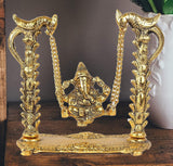 White Whale Metal Ganesh Ji on Swing Jhula Statue (Gold, Standard), (Pack of 1)