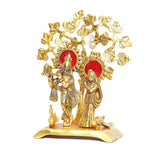 White Whale Radha Krishna Standing Playing Flute Under Tree idol Metal Statue Gold Antique Finish for Pooja & Home,Office Decorative,Radha Krishna Murti Showpiece Figurines,Religious idol Decorative Gift Article...