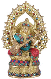White Whale Maa Saraswati Brass Statue Religious Goddess Sculpture Idol Home Décor