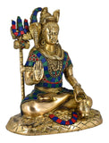 White Whale Lord Shiva Brass Statue With Multicolor Stone Work Idol Sculpture Hindu God Natraja Shiv Figurine Home Decor Showpiece Statue