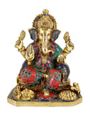 White whale Large Ganesh Idol Lord Brass Statue Turquoise Handcarved Colorful Deity Elephant God Ganesha Vinayak Figurine Wedding Gifts