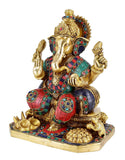 White whale Large Ganesh Idol Lord Brass Statue Turquoise Handcarved Colorful Deity Elephant God Ganesha Vinayak Figurine Wedding Gifts