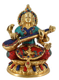 White Whale Maa Saraswati Brass Statue Religious Goddess Sculpture Idol Home Décor