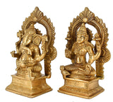 White Whale Brass Hindu God Lord Ganesha and Lakshmi Bhagwan Lord Ganesha and Lakshmi Idol Statue Murti