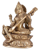 White Whale Maa Saraswati Brass Statue Religious Goddess Sculpture Idol Home Décor