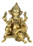 White Whale Lord Ganesha Resting on Royal Shofa Brass Statue Religious Strength God Sculpture Idol
