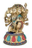 White Whale Large Unique Five Face Panchmukhi Hanuman Brass Statue Inlay Gemstone Hand Work Big Hindu God Lord Idol Figure