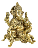 White Whale Lord Ganesha Resting on Royal Shofa Brass Statue Religious Strength God Sculpture Idol