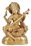 White Whale Maa Saraswati Brass Statue Religious Goddess Sculpture Idol Home Décor