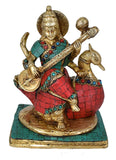White Whale Maa Saraswati Brass Statue Religious Goddess Sculpture Idol Home Décor