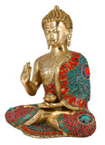 White Whale Lord Buddha Brass Statue With Multicolor Stone Work  Buddhism Shakyamuni Idol feng Shui Home Decorative Showpiece