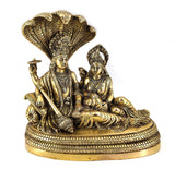 White Whale Lord Vishnu with Lakshmi Rest Upon Shesha Naag Brass Statue Religious Strength Sculpture Idol