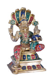 White Whale Brass Mighty Narsimha (A Divine Form of Lord Vishnu) Adorning a Snake King - Stone and Gold Finish