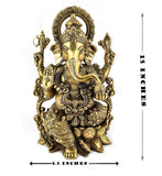 White Whale Lord Ganesha Sitting on Kamal Brass Statue Religious Strength God Sculpture Idol - Large