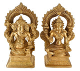 White Whale Brass Hindu God Lord Ganesha and Lakshmi Bhagwan Lord Ganesha and Lakshmi Idol Statue Murti