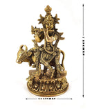 White Whale Lord Krishna With Cow Brass Statue Religious Strength God Sculpture Idol