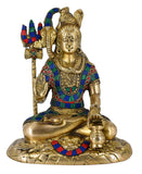 White Whale Lord Shiva Brass Statue With Multicolor Stone Work Idol Sculpture Hindu God Natraja Shiv Figurine Home Decor Showpiece Statue