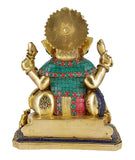 White whale Large Ganesh Idol Lord Brass Statue Turquoise Handcarved Colorful Deity Elephant God Ganesha Vinayak Figurine Wedding Gifts