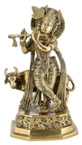 White Whale Lord Krishna with Cow Brass Statue Religious Strength God Sculpture Idol Home Decor Figurine