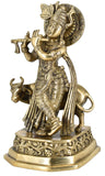 White Whale Lord Krishna with Cow Brass Statue Religious Strength God Sculpture Idol Home Decor Figurine