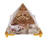 White Whale Shankh Orgone Pyramid Energy Generator Reiki Healing Crystal Chakra With Gold Stand Feng Shui Pyramid