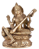 White Whale Maa Saraswati Brass Statue Religious Goddess Sculpture Idol Home Décor