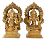 White Whale Brass Hindu God Lord Ganesha and Lakshmi Bhagwan Lord Ganesha and Lakshmi Idol Statue Murti