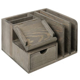 White Whale Wooden Desktop Office Organizer Sticky Note Pad Holder, Mail Sorter & Pullout Drawer
