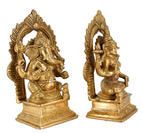 White Whale Brass Hindu God Lord Ganesha and Lakshmi Bhagwan Lord Ganesha and Lakshmi Idol Statue Murti