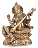 White Whale Maa Saraswati Brass Statue Religious Goddess Sculpture Idol Home Décor