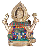 White Whale Lord Ganesh Murti Ganesha Idol Ganpati Brass Statue with Multicolor Stone Work for Home Decoration Showpiece