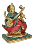 White Whale Maa Saraswati Brass Statue Religious Goddess Sculpture Idol Home Décor