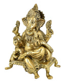 White Whale Lord Ganesha Resting on Royal Shofa Brass Statue Religious Strength God Sculpture Idol