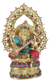 White Whale Maa Saraswati Brass Statue Religious Goddess Sculpture Idol Home Décor