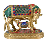 White Whale Brass Cow and Calf Idol Showpiece for Home Decor and Decorative Gift