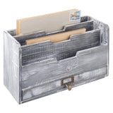 White Whale Expandable Wooden Desktop Mail Sorter with Pen & Pencil Drawer
