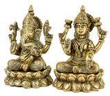 White Whale Brass Laxmi Ganesh Set Idol Showpiece - Brass Gold Finish Lakshmi Ganesha Idols Statue for Diwali Gifts Puja Home Decor Figurine
