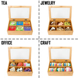 White Whale Eco-Friendly Wooden Tea Box Rectangular Storage Organizer Chest Box with 6 Compartments