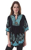 Whitewhale Womens Collar V Neck Rayon Kaftan Batik Poncho Kurti Top - Free Size