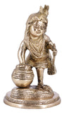 White Whale Makhan Krishna Statue Hindu God Figurine Flute Lover Solid Handmade Brass Sculpture Home Decor
